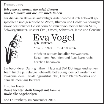 Traueranzeige von Eva Vogel von Super Sonntag Merseburg