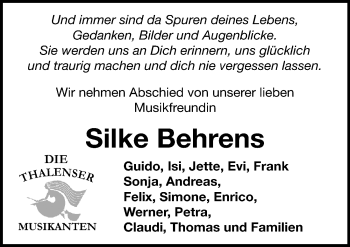 Traueranzeige von Silke Behrens von Mitteldeutsche Zeitung Quedlinburg