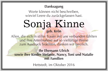 Traueranzeige von Sonja Kinne von Super Sonntag SGH Mansf. Land