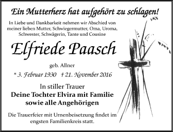 Traueranzeige von Elfriede Paasch von Mitteldeutsche Zeitung Bitterfeld
