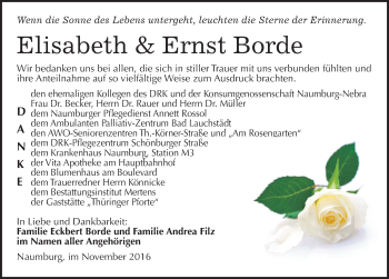 Traueranzeige von Elisabeth und Ernst Borde von Mitteldeutsche Zeitung Naumburg/Nebra