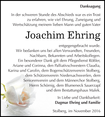 Traueranzeige von Joachim Ehring von Super Sonntag SGH Mansf. Land