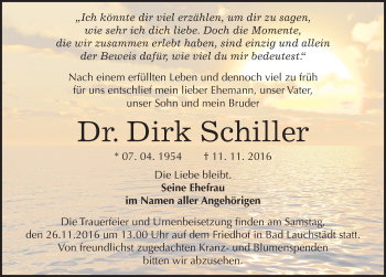 Traueranzeige von Dirk Schiller von Mitteldeutsche Zeitung Merseburg/Querfurt