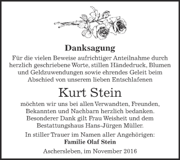 Traueranzeige von Kurt Stein von Super Sonntag Aschersleben
