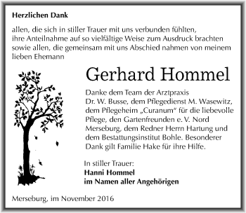 Traueranzeige von Gerhard Hommel von Mitteldeutsche Zeitung Merseburg/Querfurt