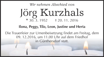 Traueranzeige von Jörg Kurzhals von WVG - Wochenspiegel Merseburg
