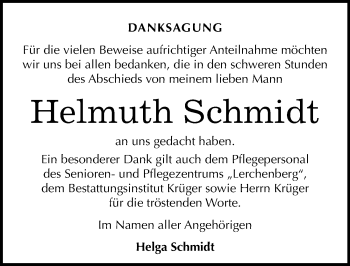 Traueranzeige von Helmuth Schmidt von Mitteldeutsche Zeitung Wittenberg
