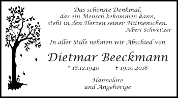 Traueranzeige von Dietmar Beeckmann von WVG - Wochenspiegel Dessau / Köthen