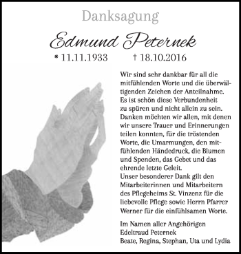 Traueranzeige von Edmund Peternek von WVG - Wochenspiegel Bitterfeld