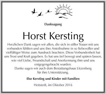 Traueranzeige von Horst Kersting von Wochenspiegel Mansfelder Land