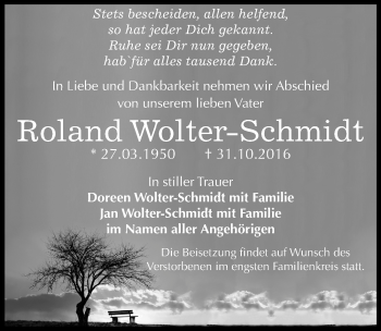 Traueranzeige von Roland Wolter-Schmidt von Mitteldeutsche Zeitung Dessau-Roßlau