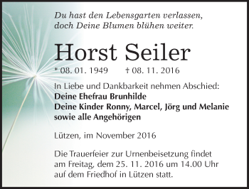Traueranzeige von Horst Seiler von Mitteldeutsche Zeitung Weißenfels