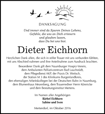 Traueranzeige von Dieter Eichhorn von Mitteldeutsche Zeitung Naumburg/Nebra