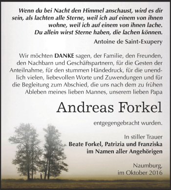 Traueranzeige von Andreas Forkel von WVG - Wochenspiegel NMB / WSF / ZTZ
