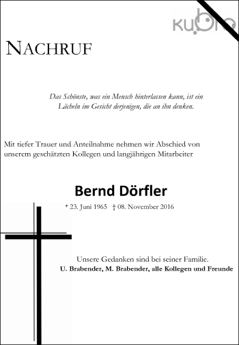 Traueranzeige von Bernd Dörfler von Super Sonntag Wittenberg