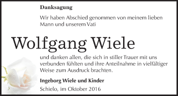 Traueranzeige von Wolfgang Wiele von Mitteldeutsche Zeitung Quedlinburg