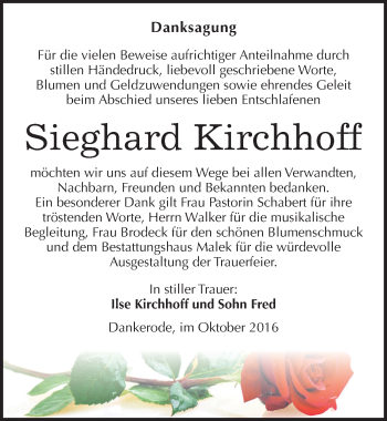 Traueranzeige von Sieghard Kirchhoff von Mitteldeutsche Zeitung Quedlinburg