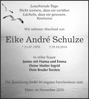 Traueranzeige von Eike André Schulze von Super Sonntag Wittenberg