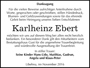 Traueranzeige von Karlheinz Ebert von Mitteldeutsche Zeitung Köthen