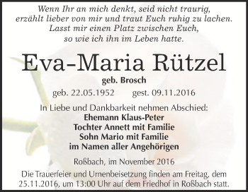 Traueranzeige von Ruth Matthias von Mitteldeutsche Zeitung Mansfelder Land