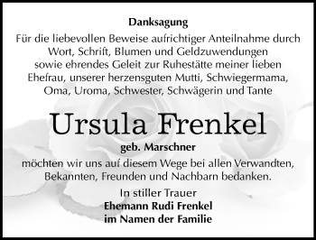 Traueranzeige von Ursula Frenkel von Mitteldeutsche Zeitung Merseburg/Querfurt