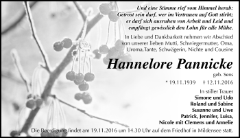 Traueranzeige von Hannelore Pannicke von Mitteldeutsche Zeitung Dessau-Roßlau