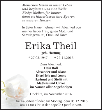 Traueranzeige von Erika Theil von Mitteldeutsche Zeitung Merseburg/Querfurt