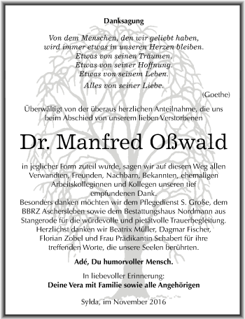 Traueranzeige von Manfred Oßwald von Mitteldeutsche Zeitung