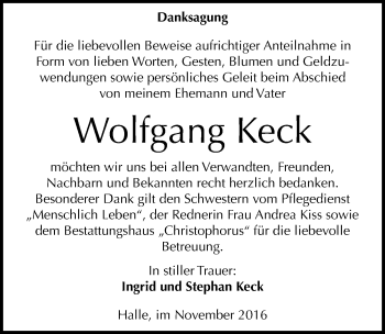 Traueranzeige von Wolfgang Keck von Mitteldeutsche Zeitung Halle/Saalkreis