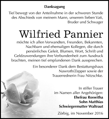Traueranzeige von Wilfried Pannier von Mitteldeutsche Zeitung Bitterfeld