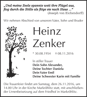 Traueranzeige von Heinz Zenker von WVG - Wochenspiegel NMB / WSF / ZTZ