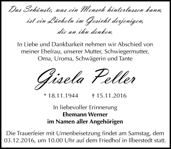 Traueranzeige von Gisela Peller von Mitteldeutsche Zeitung Bernburg
