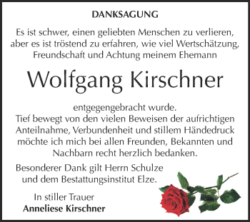 Traueranzeige von Wolfgang Kirschner von WVG - Wochenspiegel Dessau / Köthen