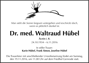 Traueranzeige von Waltraud Hübel von Mitteldeutsche Zeitung Quedlinburg