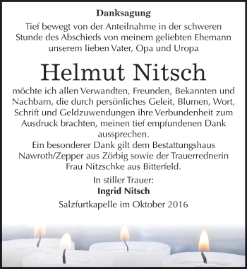 Traueranzeige von Helmut Nitsch von Mitteldeutsche Zeitung Bitterfeld