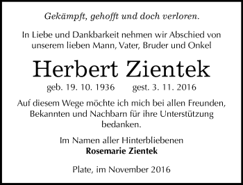 Traueranzeige von Herbert Zientek von Mitteldeutsche Zeitung Halle/Saalkreis