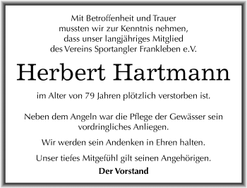 Traueranzeige von Herbert Hartmann von Mitteldeutsche Zeitung Merseburg/Querfurt