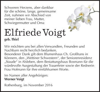 Traueranzeige von Elfriede Voigt von Mitteldeutsche Zeitung Halle/Saalkreis