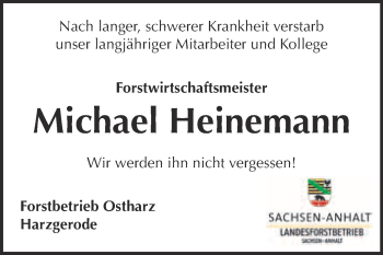 Traueranzeige von Michael Heinemann von Super Sonntag Quedlinburg