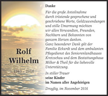 Traueranzeige von Rolf Wilhelm von Super Sonntag Zeitz
