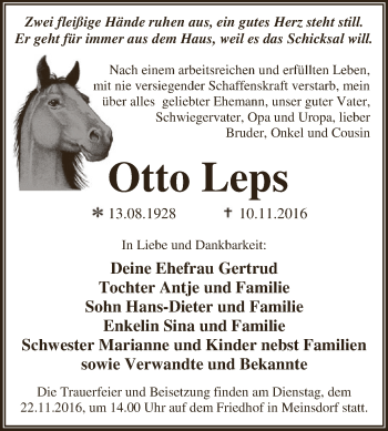 Traueranzeige von Otto Leps von WVG - Wochenspiegel Dessau / Köthen