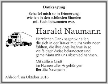 Traueranzeige von Harald Naumann von Wochenspiegel Mansfelder Land