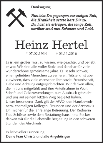Traueranzeige von Heinz Hertel von Super Sonntag SGH Mansf. Land