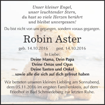 Traueranzeige von Robin Aster von WVG - Wochenspiegel Wittenberg