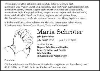 Traueranzeige von Maria Schröter von Mitteldeutsche Zeitung Naumburg/Nebra