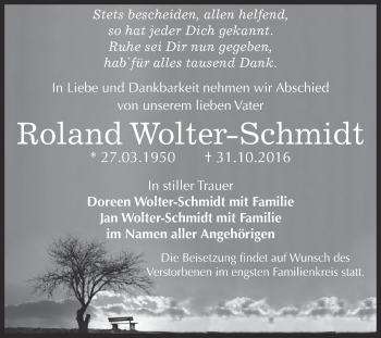 Traueranzeige von Roland Wolter-Schmidt von WVG - Wochenspiegel Dessau / Köthen