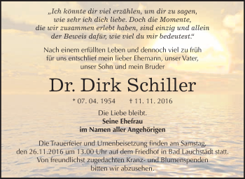 Traueranzeige von Dirk Schiller von WVG - Wochenspiegel Merseburg