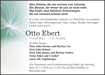 Traueranzeige von Otto Ebert von Mitteldeutsche Zeitung Köthen