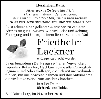 Traueranzeige von Friedhelm Lackner von Mitteldeutsche Zeitung Merseburg/Querfurt