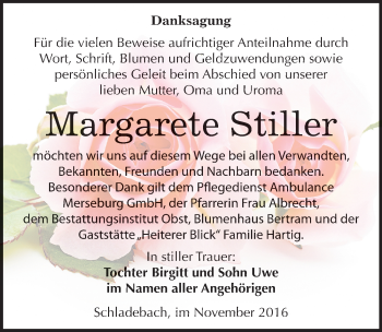 Traueranzeige von Margarete Stiller von Mitteldeutsche Zeitung Merseburg/Querfurt